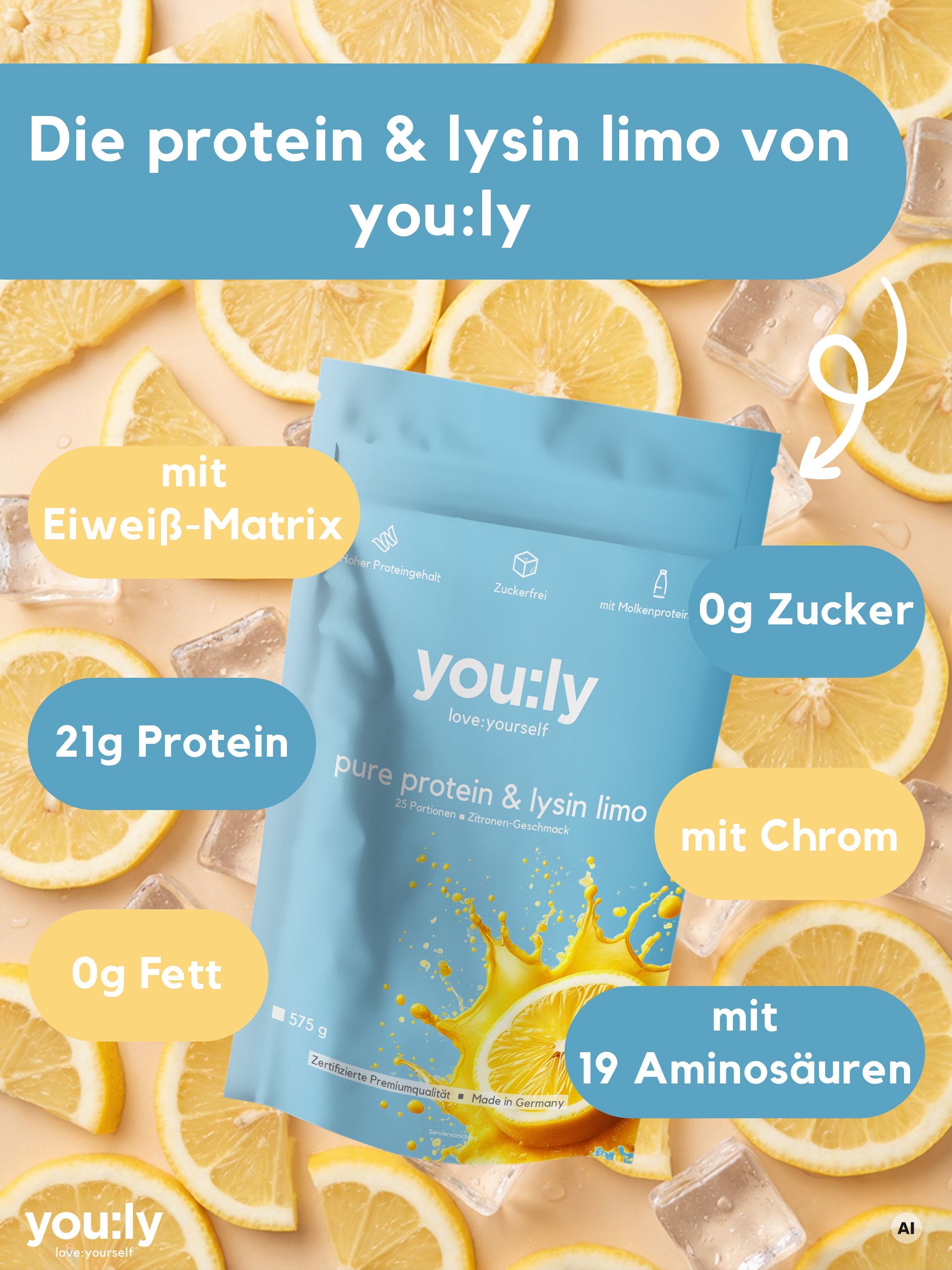 pure protein & lysin limo Zitrone 25 Portionen