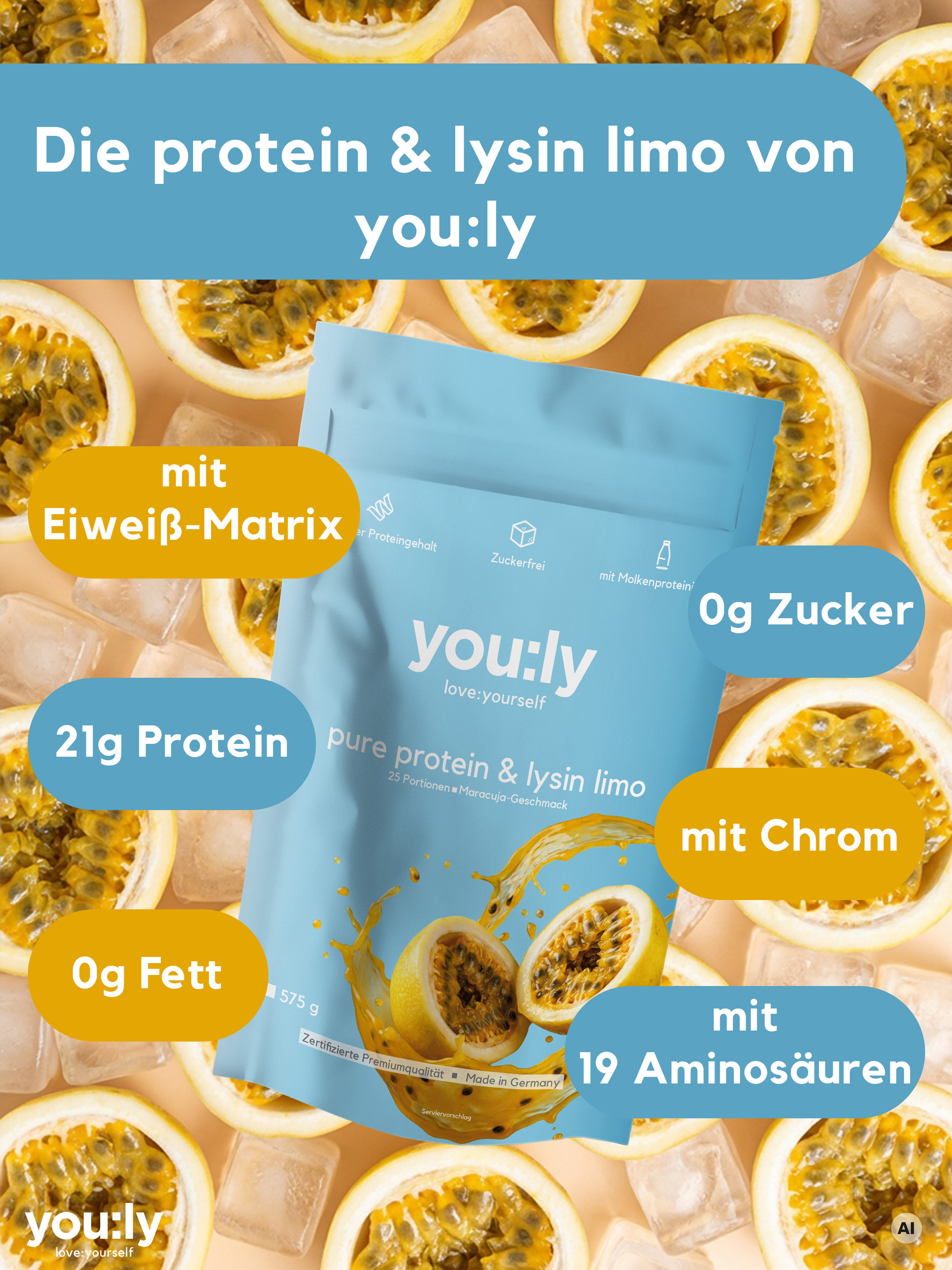 pure protein & lysin limo Maracuja 25 Portionen