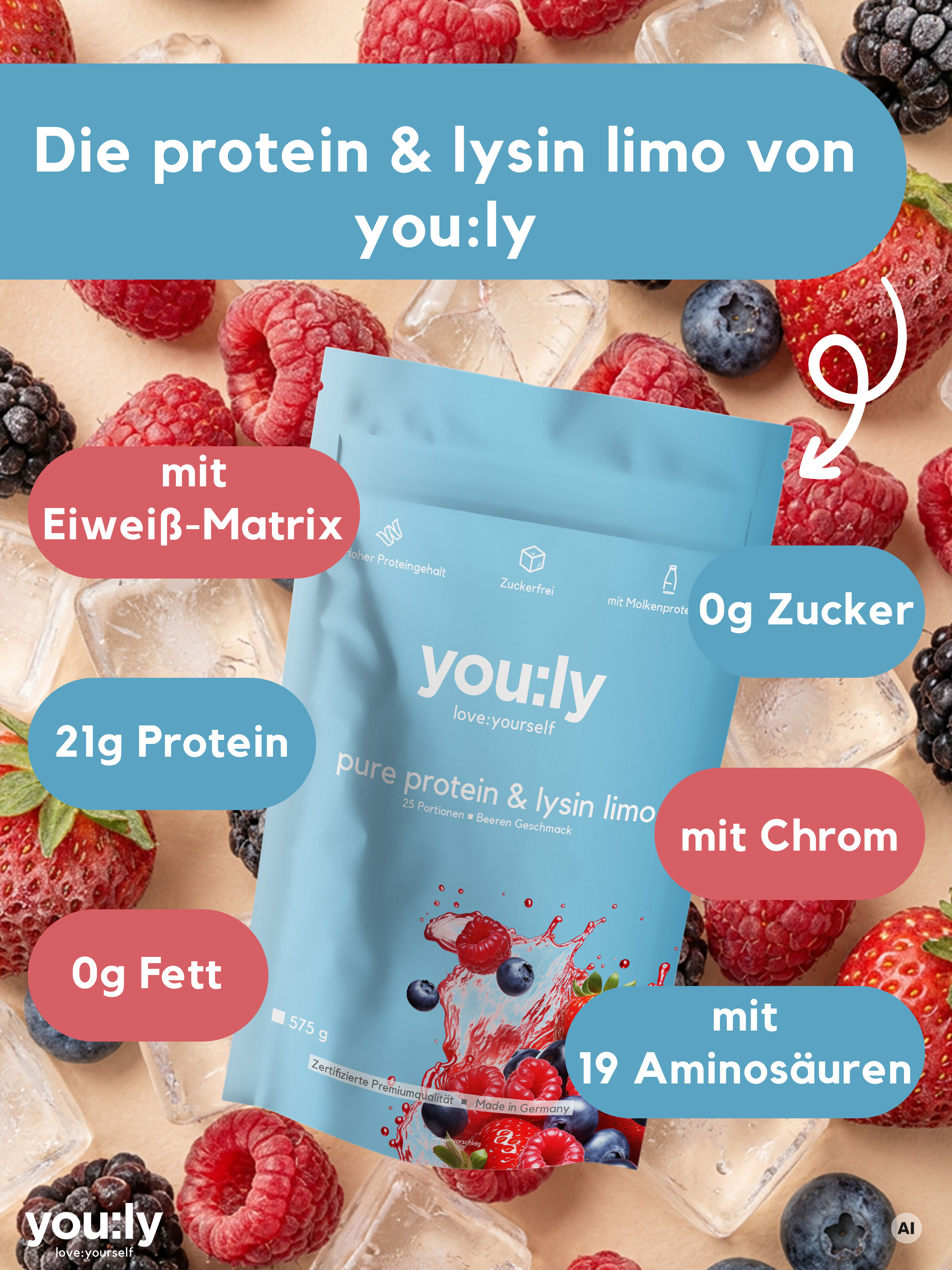 pure protein & lysin limo Beeren Mix 25 Portionen